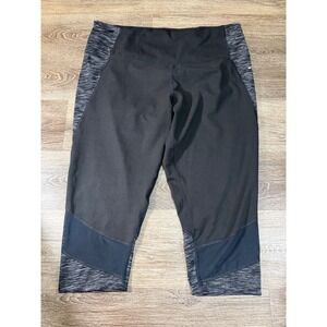 BCG Plus Womens 1X Black Space Dye Mesh Trim Capri Athletic Leggings Workout